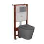 Комплект BAU 6 в 1: усиленная инсталляция BAU IDEAL, унитаз подвесной безободковый Bau Nimb темно-серый матовый, сиденье дюропласт микролифт, клавиша BAU Light антивандальная, нерж сталь брашированная