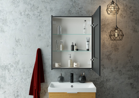 Зеркальный шкаф Bau Elite 60х80 Black Edition Soft touch, LED, сенсор, черный оборачиваемый