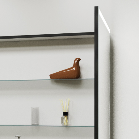 Зеркало-шкаф Bau Elite 100х80 Black Edition Soft touch, LED, сенсор, розетка, черный, оборачиваемый