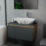 Комплект для ванной, 3 предмета (Тумба подвесная Bau Blackwood 80 графит + Раковина BAU 64х40, мрамор, Смеситель высокий Hotel Still, нерж. сталь)