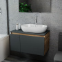 Комплект для ванной, 3 предмета (Тумба подвесная Bau Blackwood 80 графит + Раковина BAU 60х42, с отв. под см-ль, Смеситель Dream, нерж. сталь)