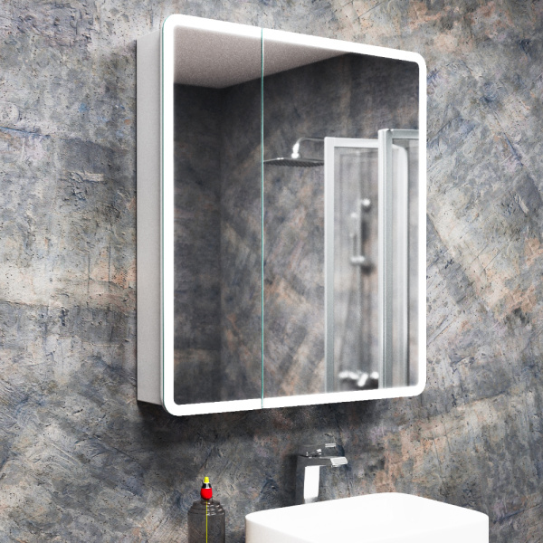 Зеркало-шкаф Bau Stil 70х80, LED подсветка, сенсор, плавное закрывание, оборачиваемый