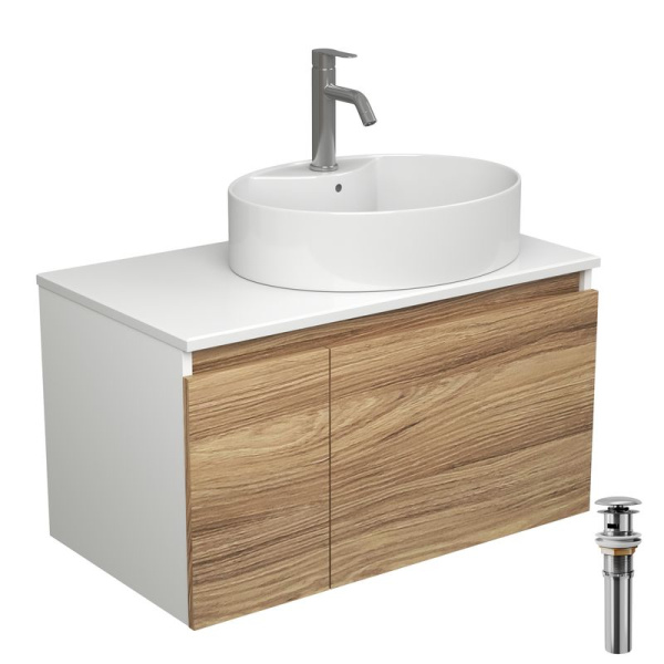 Комплект для ванной, 4 предмета (Тумба подвесная Bau Blackwood 80 + Раковина BAU 51х41, с отв. под см-ль, Смеситель Dream, нерж. сталь, выпуск)