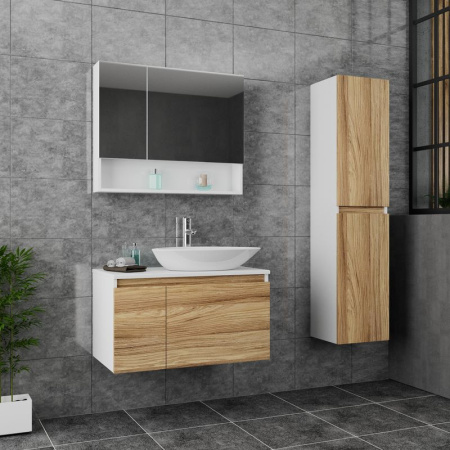 Комплект для ванной, 3 предмета (Тумба Bau Dream Blackwood 80, раковина BAU Triangle 59х39, смеситель для раковины Diadonna Dream, латунь, хром)