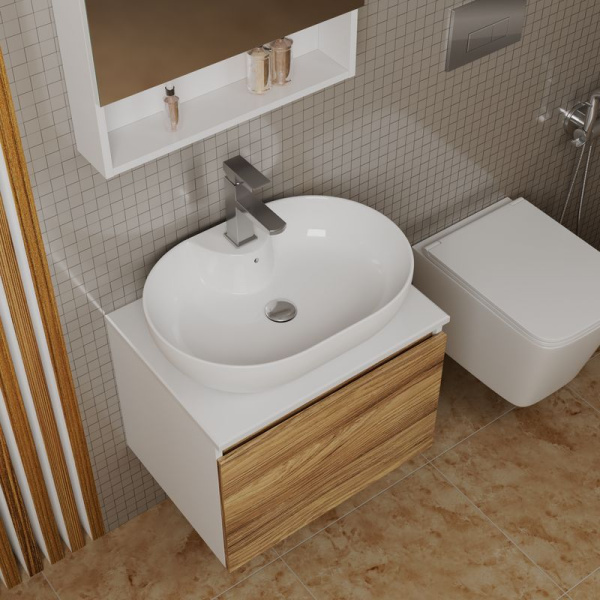 Комплект для ванной, 4 предмета (Тумба подвесная Bau Blackwood 60 + Раковина BAU 60х42, с отв. под см-ль, Смеситель Hotel Still, нерж. сталь, выпуск)