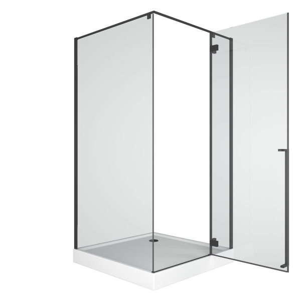 Душевой уголок квадратный BAU Stil pattern 100х100х200, с поддоном 12,5 см, закаленное стекло 6 мм, профиль черный матовый, с сифоном