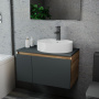 Комплект для ванной, 3 предмета (Тумба подвесная Bau Blackwood 80 графит + Раковина BAU 51х41, с отв. под см-ль, Смеситель Hotel Black, черный)