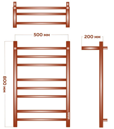 Полотенцесушитель электрический с полкой BAU Stil Shelf 50х80, 7 планок, универсальный, белый полуматовый