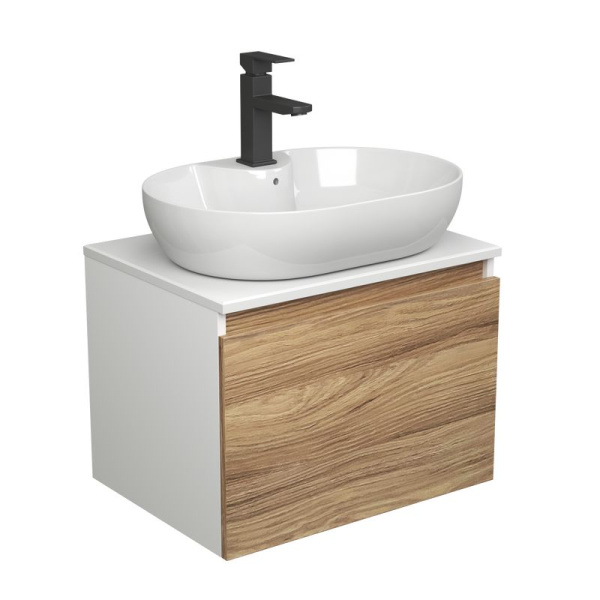 Комплект для ванной, 3 предмета (Тумба подвесная Bau Blackwood 60 + Раковина BAU 60х42, с отв. под см-ль, Смеситель Hotel Black, черный)