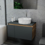 Комплект для ванной, 3 предмета (Тумба подвесная Bau Blackwood 80 графит + Раковина BAU D40, с отв. под см-ль, Смеситель Dream, нерж. сталь)