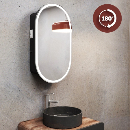 Зеркальный шкаф Bau Kups 45х80 Black Edition, LED, сенсор на взмах, лев/прав., черный