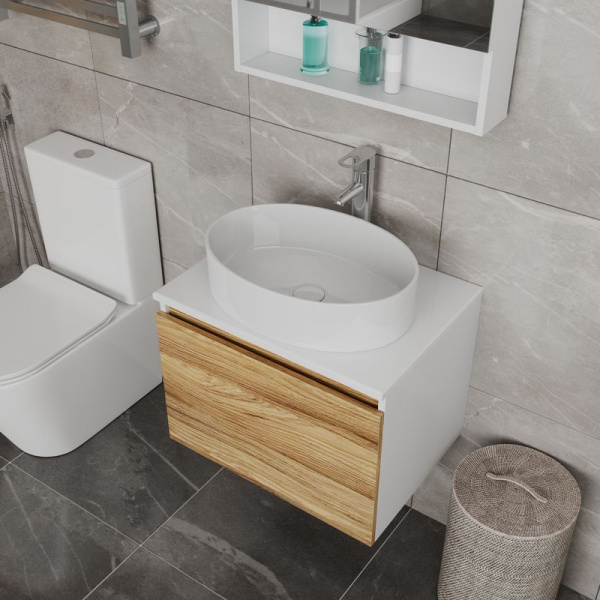 Комплект для ванной, 4 предмета (Тумба Bau Dream Blackwood 60, раковина BAU Nimb 50х36, смеситель для раковины Diadonna Dream, латунь, выпуск клик клак, белый)