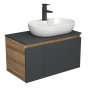 Комплект для ванной, 3 предмета (Тумба подвесная Bau Blackwood 80 графит + Раковина BAU 60х42, с отв. под см-ль, Смеситель Hotel Black, черный)