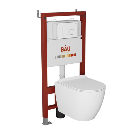 Комплект BAU 6 в 1: инсталляция BAU PRO, унитаз подвесной безободковый Bau Dream PRO-2, сиденье быстросъемное микролифт, кнопка смыва BAU Soul, белая