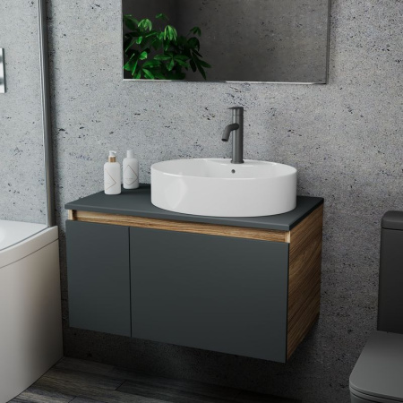 Комплект для ванной, 3 предмета (Тумба подвесная Bau Blackwood 80 графит + Раковина BAU 51х41, с отв. под см-ль, Смеситель Dream Black, черный)