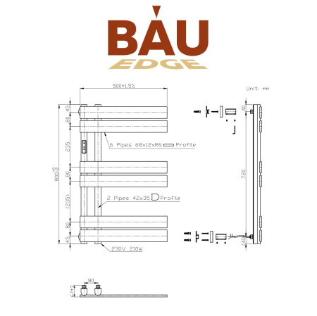 Полотенцесушитель дизайнерский электрический BAU Eastern Wind Gun Grey 80х50, подключение нижнее, темно-серый металлик