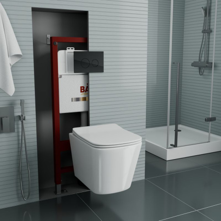 Комплект BAU 6 в 1: инсталляция BAU PRO, Унитаз подвесной безободковый Bau Stil 49x35, сиденье дюропласт микролифт, клавиша из стекла BAU Dream, черная
