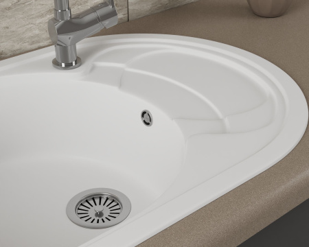Мойка для кухни оборачиваемая овальная BAU Nimb White snow 78х50, выпуск с сифоном в комплекте, белый снег