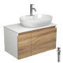 Комплект для ванной, 4 предмета (Тумба подвесная Bau Blackwood 80 + Раковина BAU 60х42, с отв. под см-ль, Смеситель Dream, нерж. сталь, выпуск)