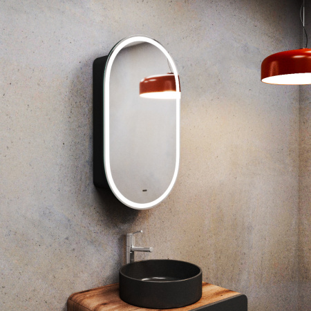 Зеркальный шкаф Bau Kups 45х80 Black Edition, LED, сенсор на взмах, лев/прав., черный