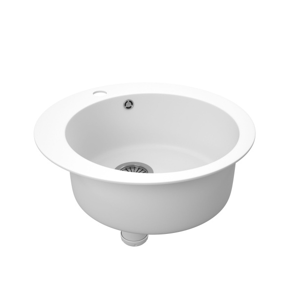 Мойка для кухни BAU Dream White snow D 50, выпуск с сифоном в комплекте, белый снег