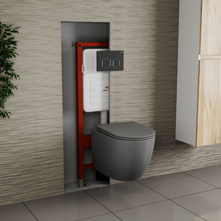 Комплект BAU 6 в 1: усиленная инсталляция BAU IDEAL, унитаз подвесной безободковый Bau Dream 49,5х36 темно-серый матовый, сиденье дюропласт микролифт, клавиша BAU Strike, черная матовая