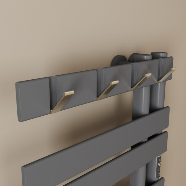 Полотенцесушитель дизайнерский электрический BAU Wind Hook Gun Grey 80х50, подключение нижнее, темно-серый металлик