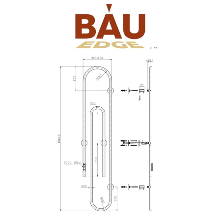 Полотенцесушитель дизайнерский электрический BAU Wall Clip Gun Grey 150х30, темно-серый металлик