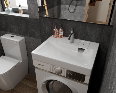 Раковина над стиральной машиной BAU Hotel 50х55, литьевой мрамор в комплекте с кронштейнами и сифоном, белый глянец