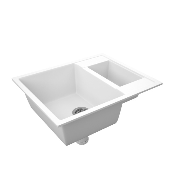 Мойка для кухни оборачиваемая полуторная чаша BAU Stil White snow 60х50, выпуск с сифоном в комплекте, белый снег