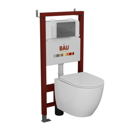 Комплект BAU 6 в 1: инсталляция BAU PRO, унитаз подвесной безободковый Bau Dream 49,5х36, сиденье дюропласт микролифт, клавиша BAU Dream, хром