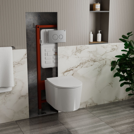 Комплект BAU 6 в 1: усиленная инсталляция BAU IDEAL, унитаз подвесной безободковый Bau Hotel PRO, сиденье микролифт, клавиша BAU Wheel антивандальная, нерж. сталь брашированная
