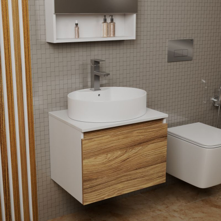 Комплект для ванной, 3 предмета (Тумба подвесная Bau Blackwood 60 + Раковина BAU 51х41, с отв. под см-ль, Смеситель Hotel Still, нерж. сталь)