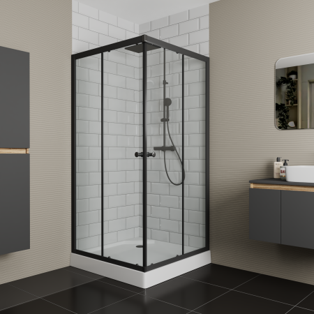 Душевой уголок BAU Stil Hit Black с поддоном 100x100х195, прозрачное закаленное стекло, черный профиль