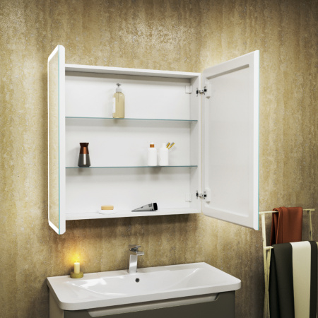 Зеркало-шкаф Bau Stil 80х80, LED подсветка, сенсор, плавное закрывание, оборачиваемый