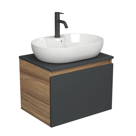 Комплект для ванной, 3 предмета (Тумба подвесная Bau Blackwood 60 графит + Раковина BAU 60х42, с отв. под см-ль, Смеситель Dream Black, черный)