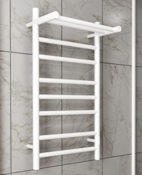 Полотенцесушитель электрический с полкой BAU Stil Shelf 40х80, 7 планок, универсальный, белый полуматовый
