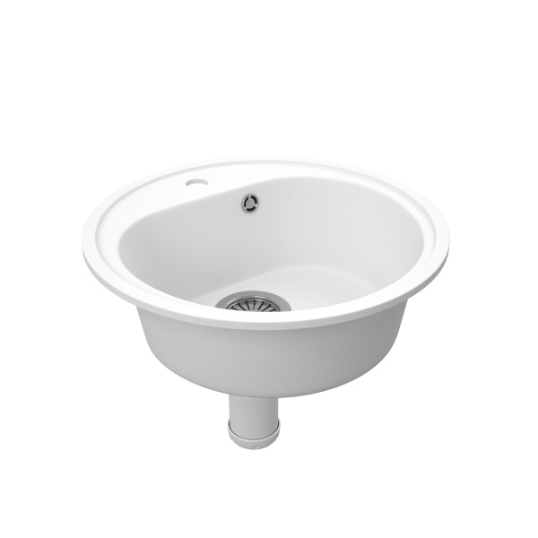 Мойка для кухни BAU Dream White snow D 44, выпуск с сифоном в комплекте, белый снег