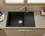 Мойка для кухни оборачиваемая с крылом BAU Stil Black stone 76х50, выпуск с сифоном в комплекте, черный камень