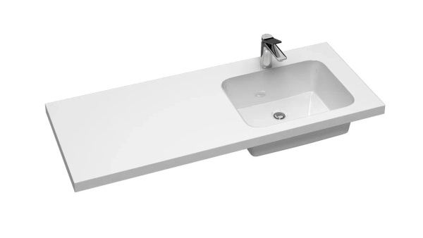 Раковина над стиральной машиной BAU Bloom 120х50, литьевой мрамор в комплекте с кронштейнами и сифоном белый глянец, правая