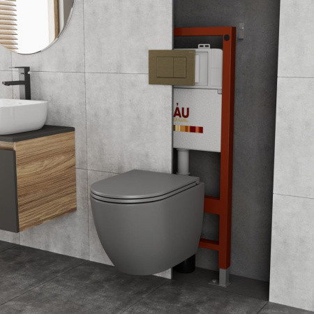 Комплект BAU 6 в 1: инсталляция BAU PRO, унитаз подвесной безободковый торнадо обратного потока Bau Dream 52х36 Hurricane-2, сиденье дюропласт микролифт, кнопка смыва BAU Stil, бронза