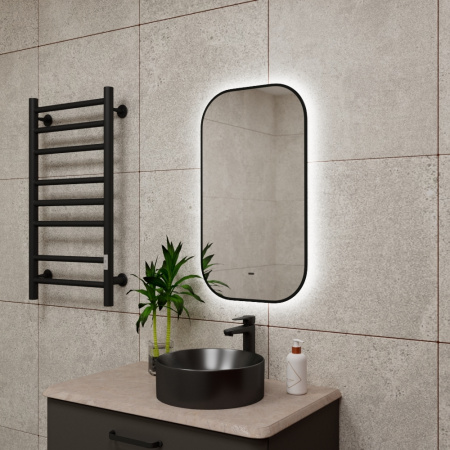 Зеркало Bau Black Rand 40х70, с LED фоновой подсветкой, бесконтактным сенсором, черной окантовкой