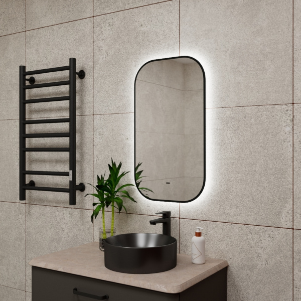 Зеркало Bau Black Rand 40х70, с LED фоновой подсветкой, бесконтактным сенсором, черной окантовкой