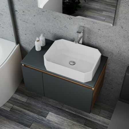 Комплект для ванной, 4 предмета (Тумба подвесная Bau Blackwood 80 графит + Раковина BAU Hotel 51х37, Смеситель Hotel Still, нерж. сталь, выпуск)
