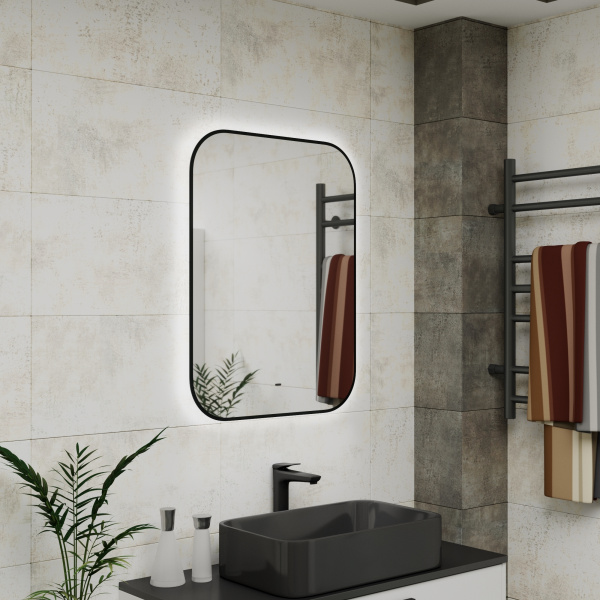 Зеркало Bau Black Rand 60х80, с LED фоновой подсветкой, бесконтактным сенсором, черной окантовкой