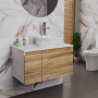 Комплект для ванной, 3 предмета (Тумба подвесная Bau Blackwood 80 + Раковина BAU D40, с отв. под см-ль, Смеситель Hotel Still, нерж. сталь)