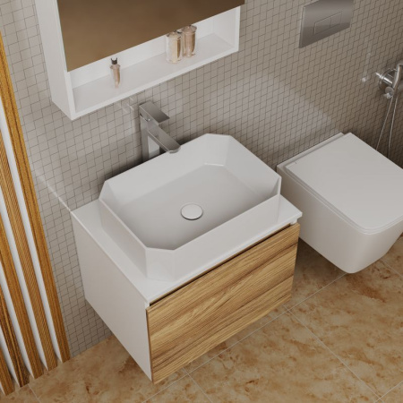 Комплект для ванной, 4 предмета (Тумба подвесная Bau Blackwood 60 + Раковина BAU Hotel 51х37, Смеситель высокий Hotel Still, нерж. сталь, выпуск)