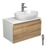 Комплект для ванной, 4 предмета (Тумба подвесная Bau Blackwood 80 + Раковина BAU 60х42, с отв. под см-ль, Смеситель Hotel Still, нерж. сталь, выпуск)