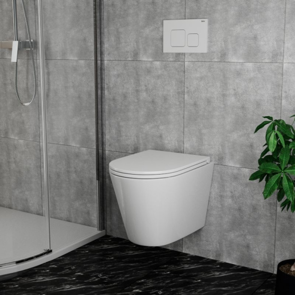 Унитаз подвесной безободковый вихревой со скрытым сливом Bau Nimb Hurricane3, сиденье дюропласт микролифт