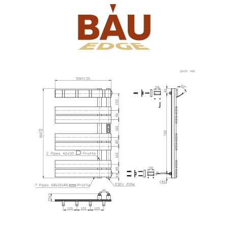 Полотенцесушитель дизайнерский электрический BAU Wind Hook Black 80х50, подключение нижнее, черный матовый